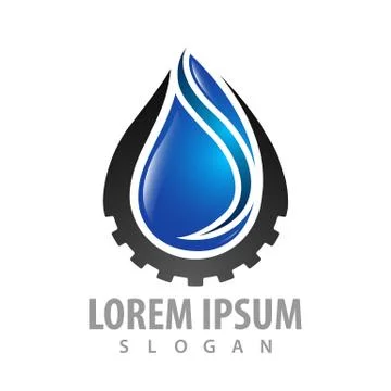 Water drop with gear logo concept design. Symbol graphic template element vec Illustrazione stock