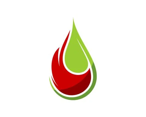 Water drop with half of leaf and fire Stock Illustration