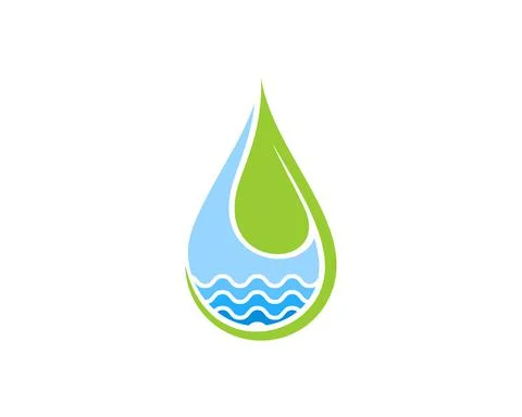 Water drop with half of leaf and beach wave Stock Illustration