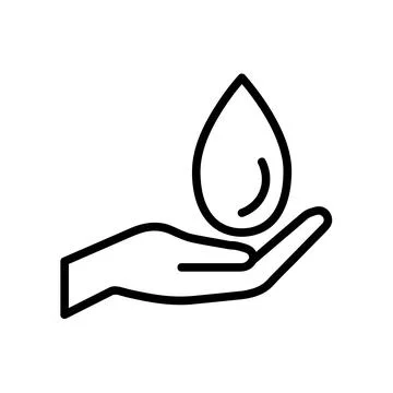 Water drop in hand flat icon. Pictogram for web. Line stroke. Isolated on whi Stock Illustration