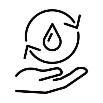 Water drop in hand flat icon. Pictogram for web. Line stroke. Water icon sola Stock Illustration