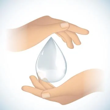 Water drop into hands Stock Illustration