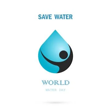 Water drop with human icon vector logo design template.World Water Day idea.. Stock Illustration