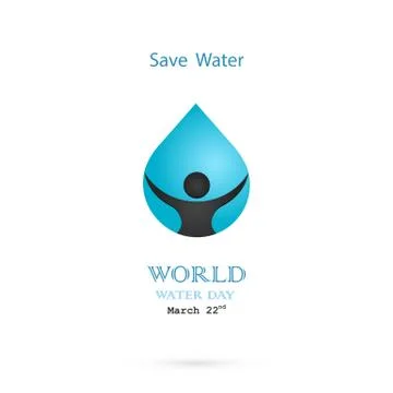 Water drop with human icon vector logo design template.World Water Day idea.. Stock Illustration