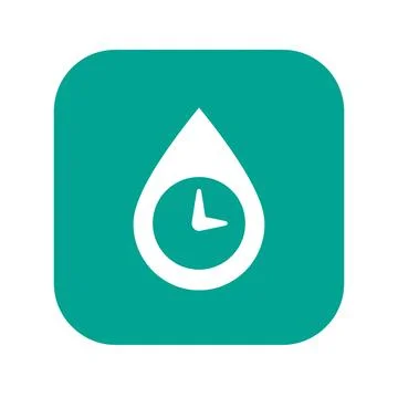 Water drop icon with clock inside, symbol for time and hydration management. Stock Illustration
