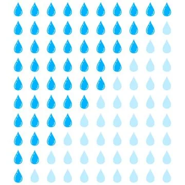 Water drop icon set with 10 blue button in row isolated on white background. Stock Illustration