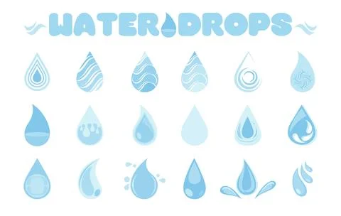 Water drop icon set in blue flat color. Liquid drop set on white background. Illustrazione stock