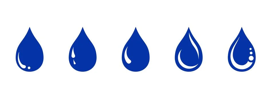 Water drop icon set. Flat droplet logo shapes collection, Blood or oil drop Stock Illustration