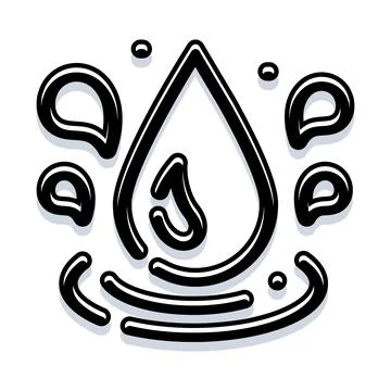 Water drop icon with splash and ripple Stock Illustration