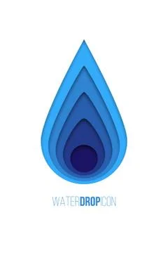 Water drop icon. Vector blue paper water drop isolated on white background. Stock Illustration