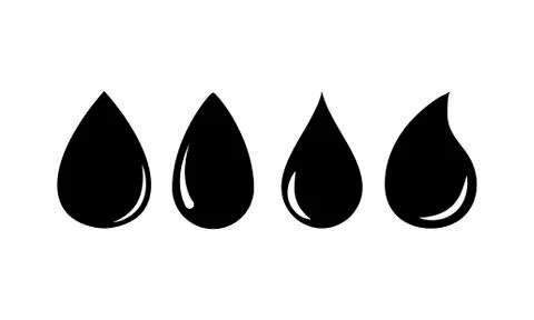 Water drop icons set flat style black on white background Stock Illustration