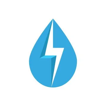 Water drop with lightning bolt logo in blue, energy and fluid integration i.. Stock-Illustration