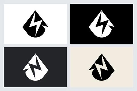 Water Drop Lightning Bolt Logo Icon Set Stock Illustration