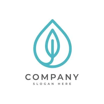 Water drop logo with leaf inside in flat vector design style Stock Illustration