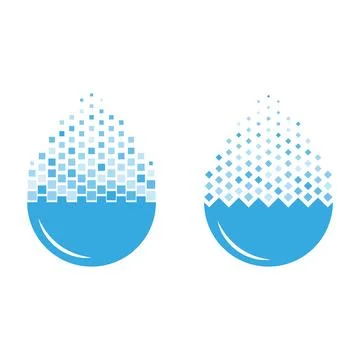 Water drop logo set with pixel dispersion effect representing clean technol.. Ilustração Stock