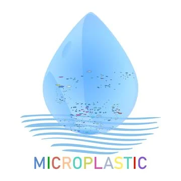 Water drop with microplastic isolated on white background. Stock Illustration