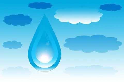Water drop with a monsoon cloud on a blue background with written SAVE WATER. イラスト素材
