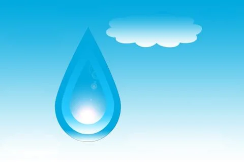 Water drop with a monsoon cloud on a blue background with written SAVE WATER. イラスト素材