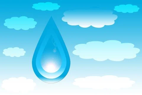 Water drop with a monsoon cloud on a blue background with written SAVE WATER. イラスト素材