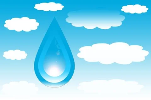 Water drop with a monsoon cloud on a blue background with written SAVE WATER. イラスト素材