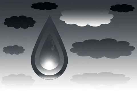 Water drop with a monsoon cloud on a blue background with written SAVE WATER. Stock Illustration