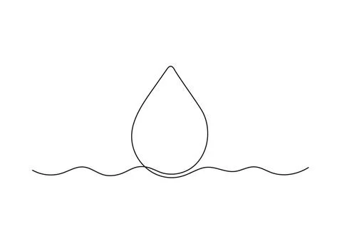 Water drop, one continuous line drawing. Drop of beverage, drink. Black simple Stock Illustration
