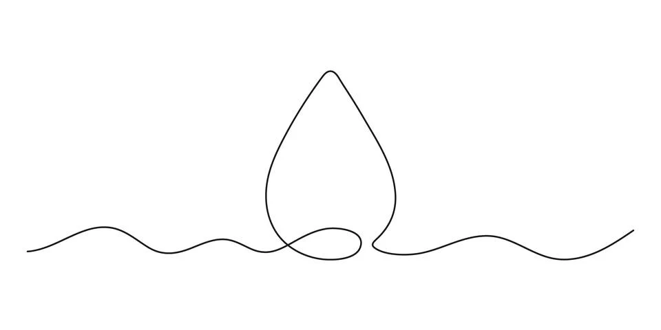 Water drop, one continuous line drawing. Drop of beverage, drink. Black simple Stock Illustration