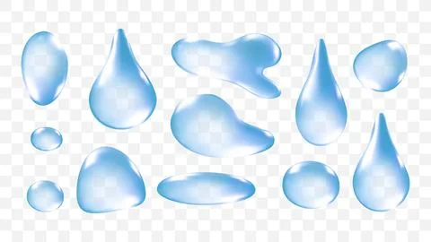 Water Drop Realistic Set Glossy Liquid Rain Droplet 3D Vector Stock Illustration