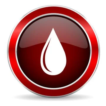 Water drop red circle glossy web icon, round button with metallic border Stock Illustration