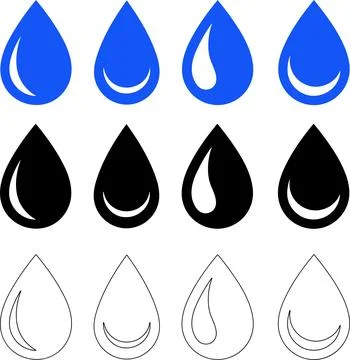 Water drop shape collection. Blue and black water drops set. Water or oil d.. Stock Illustration