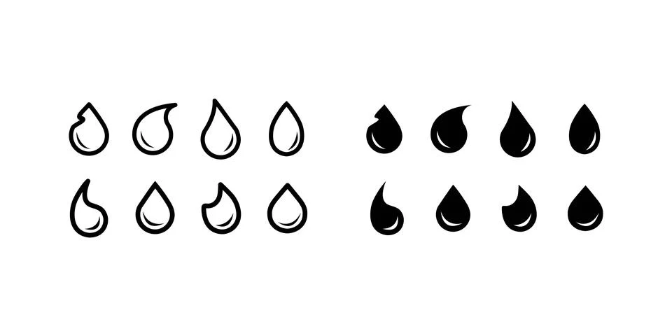 Water drop shape icon set. Blood icon symbol silhouette. Various shapes of water Stock Illustration
