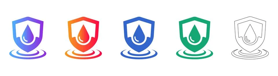 Water Drop Shield Icon Set for Health and Skincare Stock Illustration