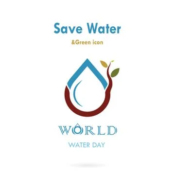 Water drop with small tree icon vector logo design template.World Water Day.. Stock Illustration