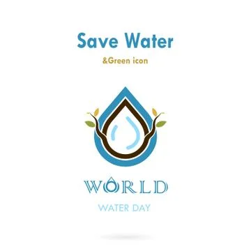 Water drop with small tree icon vector logo design template.World Water Day.. Stock Illustration