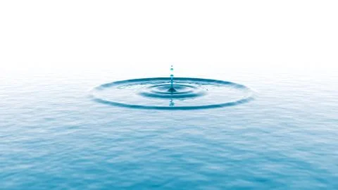 Water drop splash effect in a wavy water 3D rendering Stock Illustration