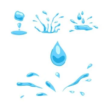 Water drop splashing and falling liquid elements Illustrazione stock