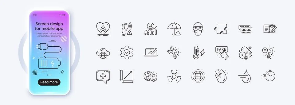 Water drop, Timer and Cloud computing line icons for web app. Pictogram icon 스톡 일러스트