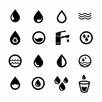 Water drop vector icons set, modern solid symbol collection, filled style pic Stock Illustration
