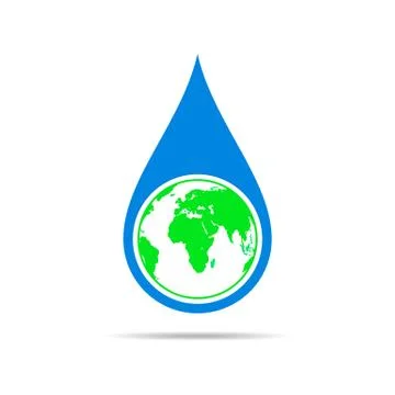 Water drop with a world map. Vector illustration. Stock Illustration