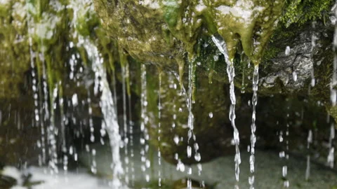 Water droplets from a drop of water on a cliff. relaxing image of natural area. Vídeos de archivo 153462407
