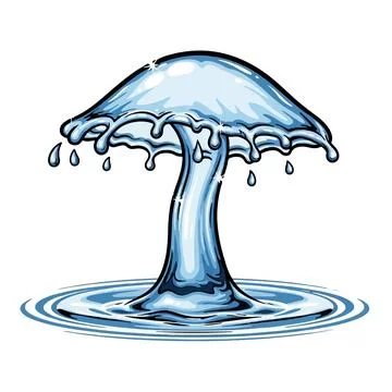 Water Droplets Falling from Open Blue Umbrella  on Reflective Surface Ilustração Stock
