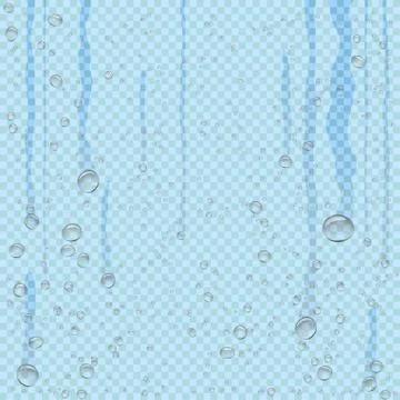 Water droplets flow down blue transparent Stock Illustration