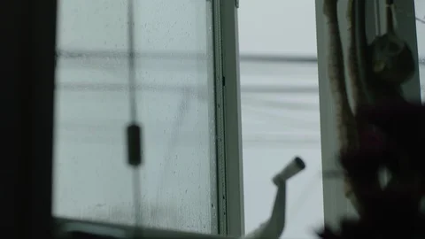 Water droplets on an open window 1 Stock Footage 106628982