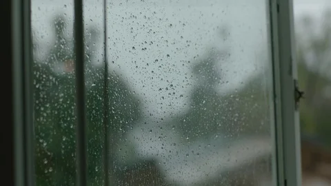 Water droplets on an open window 2 Stock Footage 106629345