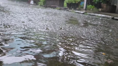 Water droplets or raindrops fall on a street Stock Footage 310922822