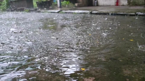 Water droplets or raindrops fall on a street Stock Footage 310922863