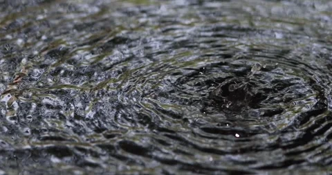 Water droplets splash on the surface, creating ripples and bubbles Stock Footage 333328170