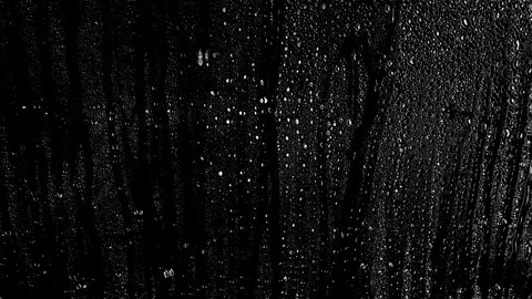 Water Droplets Trickling Down Dark Glass, Rain Texture Overlay Stock Footage 346077658