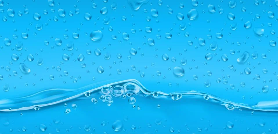 Water drops. Blue seamless pattern. 3d realistic vector Stock Illustration