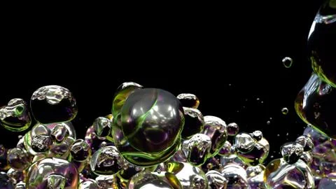 Water Drops bubbles on black background. 3d rendering. Ilustração Stock